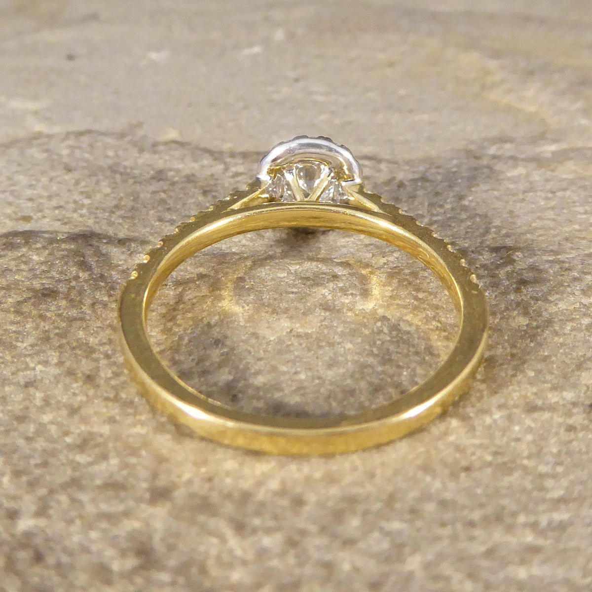 Diamond Cluster Halo Engagement Wedfit Ring with Diamond Shoulders in 18ct Yellow and White Gold - Wharfedale Antiques