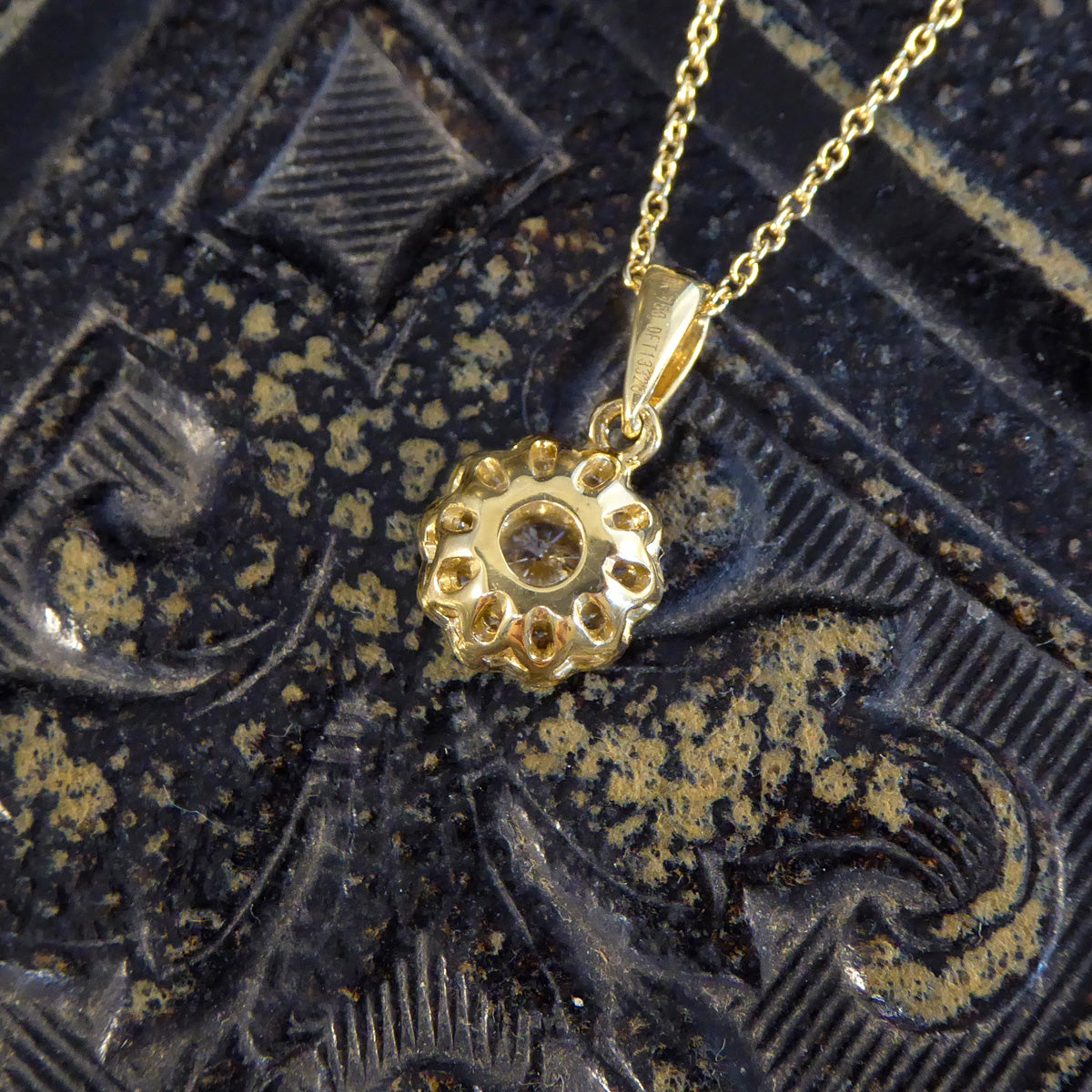 Diamond Flower Cluster Pendant Necklace in 18ct Yellow Gold - Wharfedale Antiques