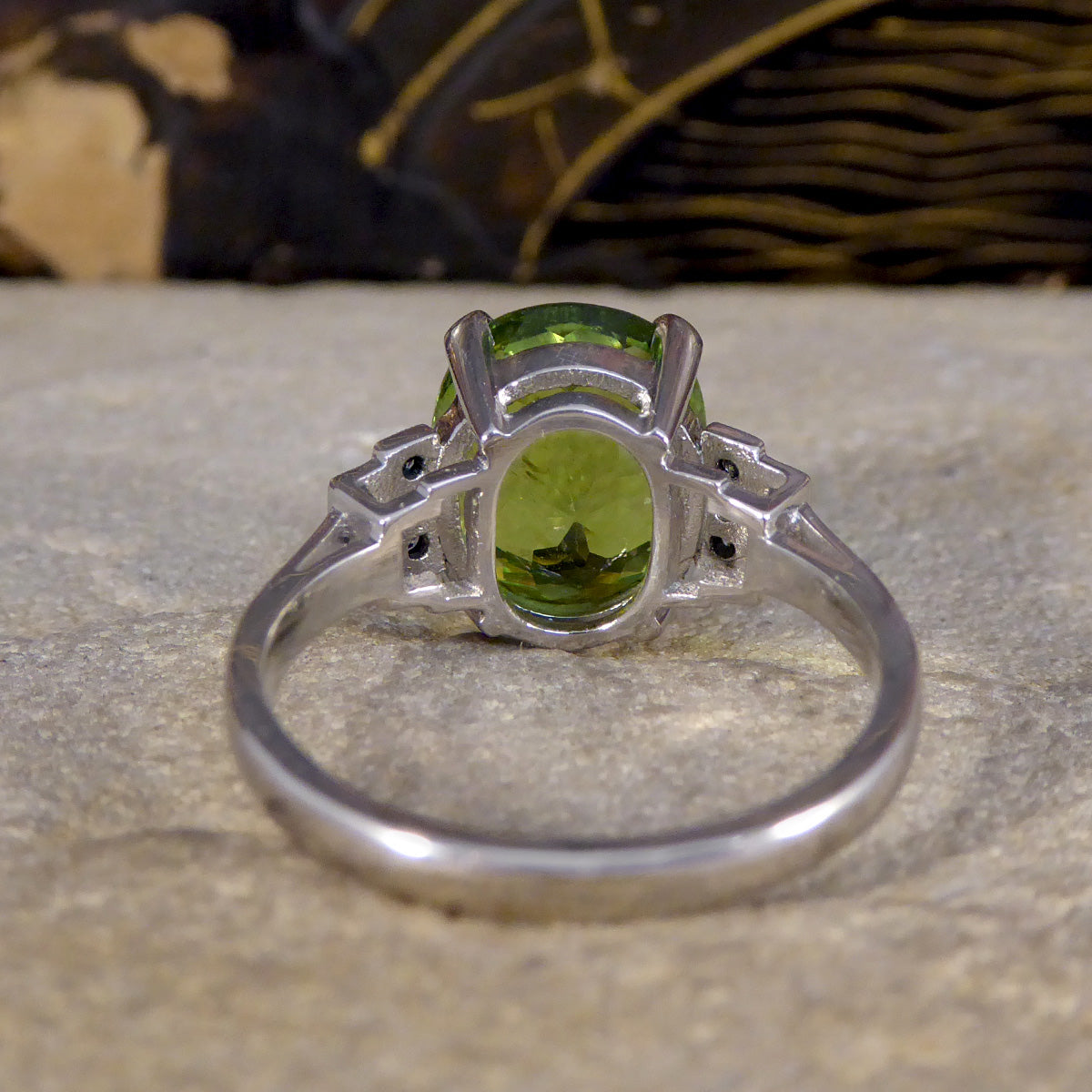 ON HOLD Green Tourmaline Ring with Diamond Staged Shoulders in Platinum