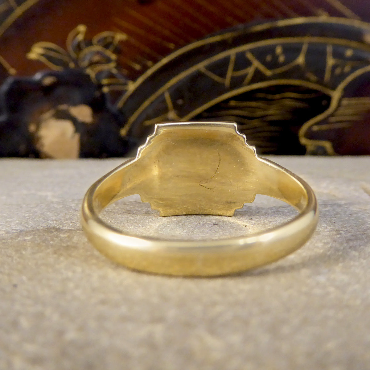 Large Vintage Rectangular Faced Signet Ring in 9ct Yellow Gold C1961 - Wharfedale Antiques