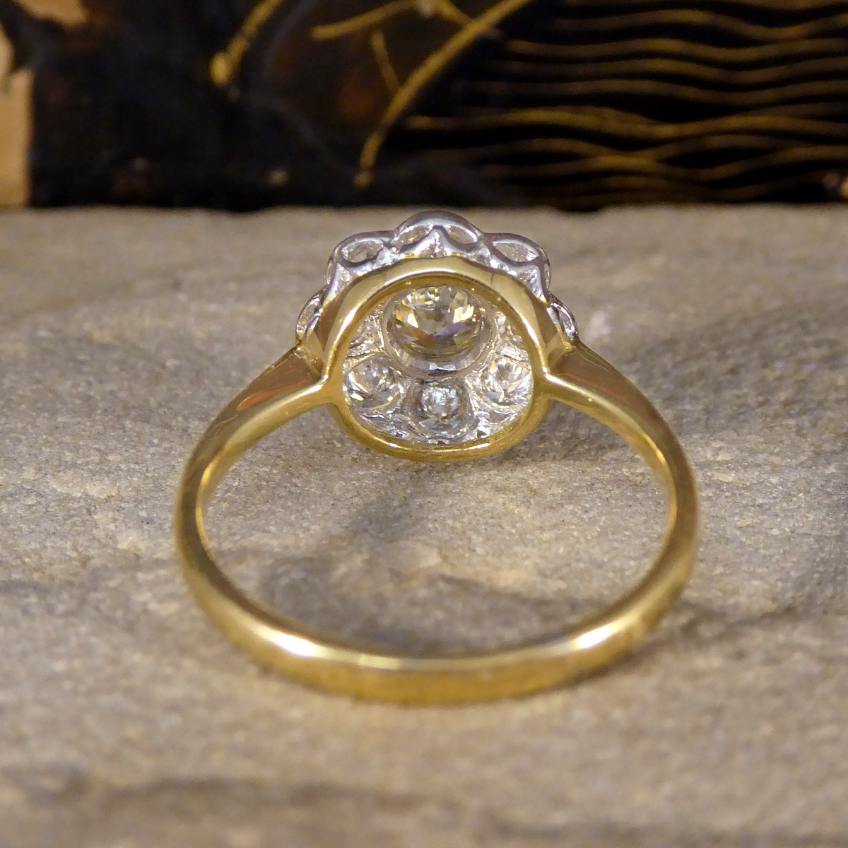 Vintage Daisy Diamond Bezel Set Cluster Ring in 18ct Yellow and White Gold - Wharfedale Antiques