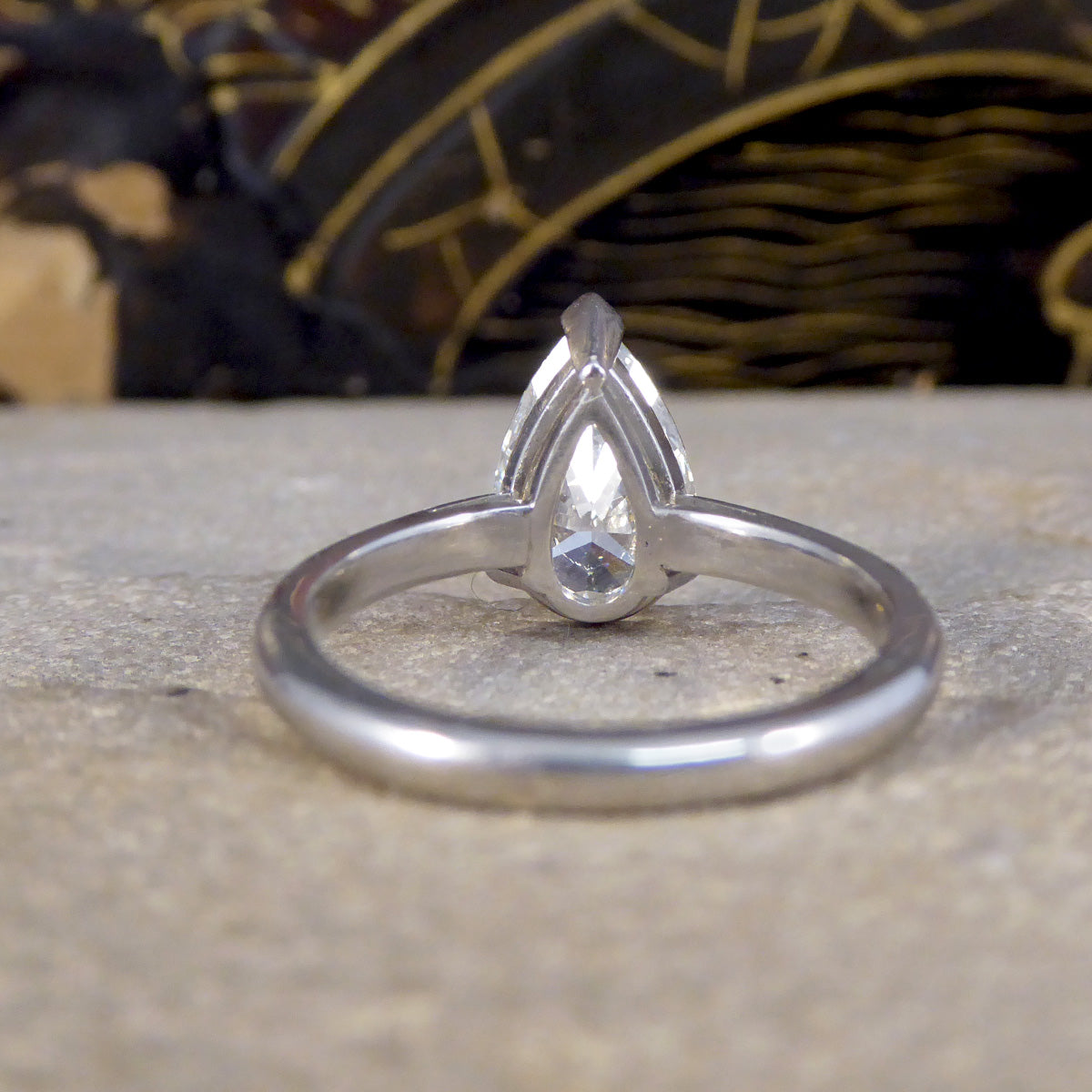 2.10ct Pear Shaped Brilliant Cut Diamond Solitaire Ring in Platinum - Wharfedale Antiques