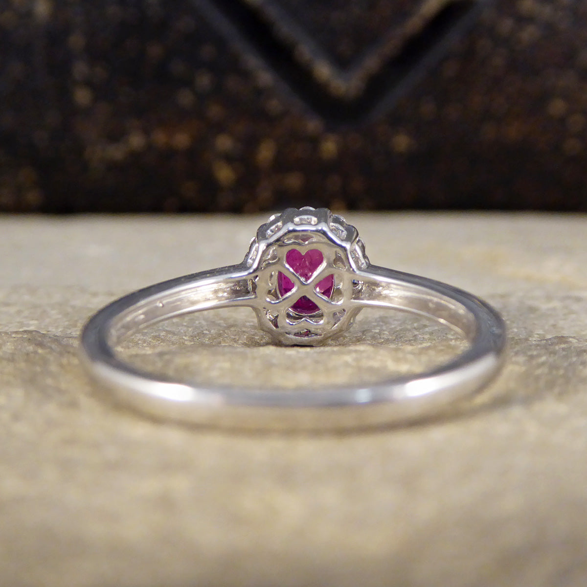 Modern Ruby and Diamond Cluster Ring in 18ct White Gold - Wharfedale Antiques