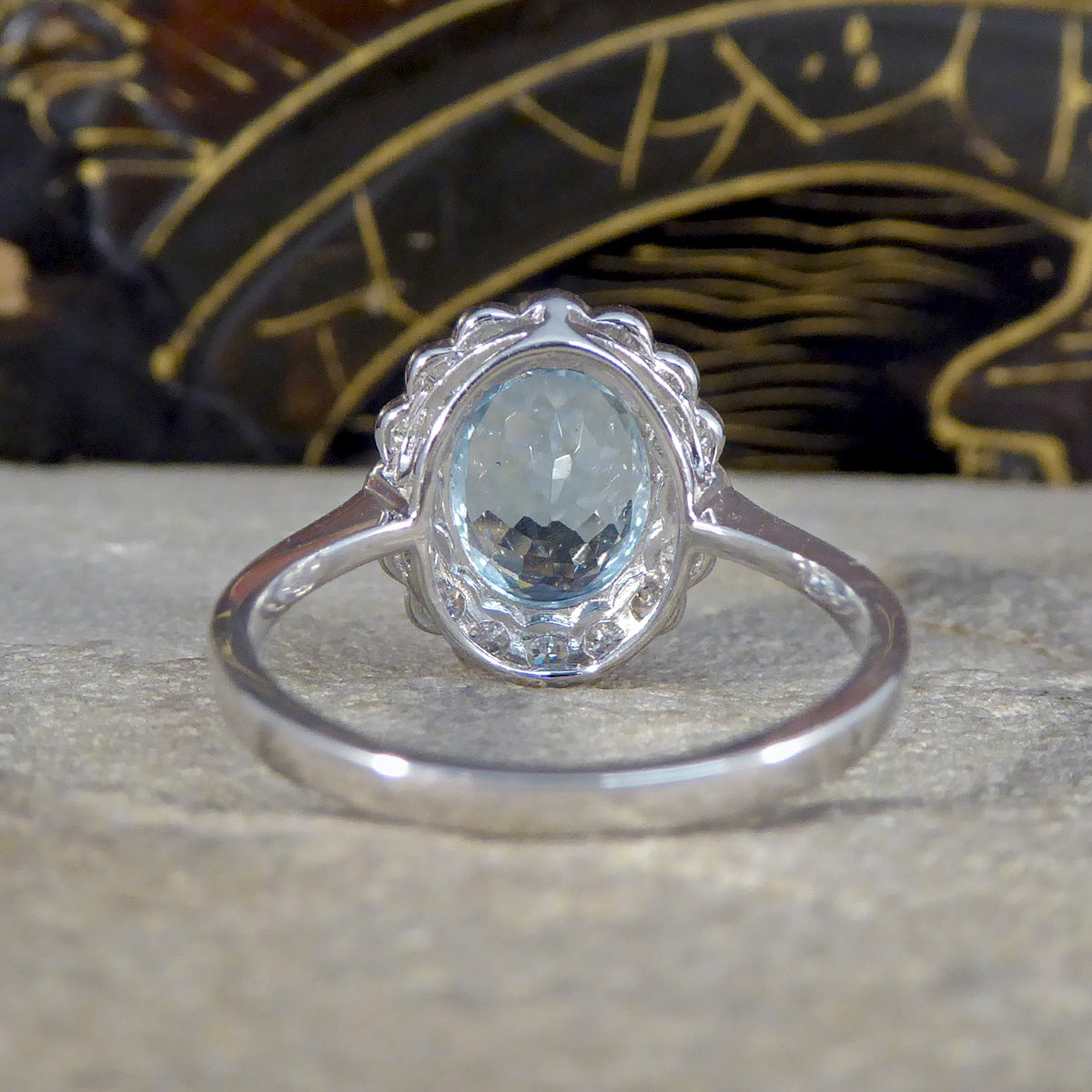 Vintage style 1.69ct Aquamarine and Diamond Cluster Ring in 18ct White Gold - Wharfedale Antiques