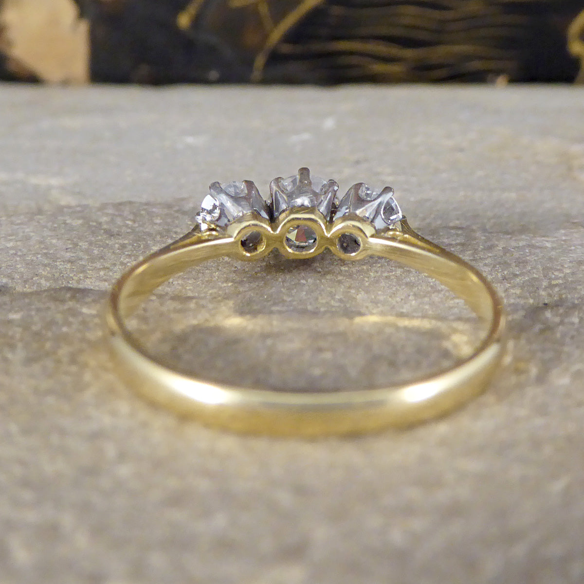 C1920's Diamond Trilogy Three Stone Diamond Ring in 18ct Yellow Gold and Platinum - Wharfedale Antiques