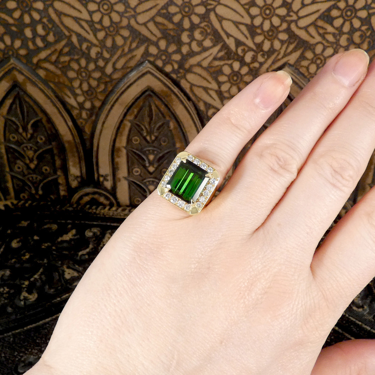 Signet ring shown on the finger to see size and shape reference.