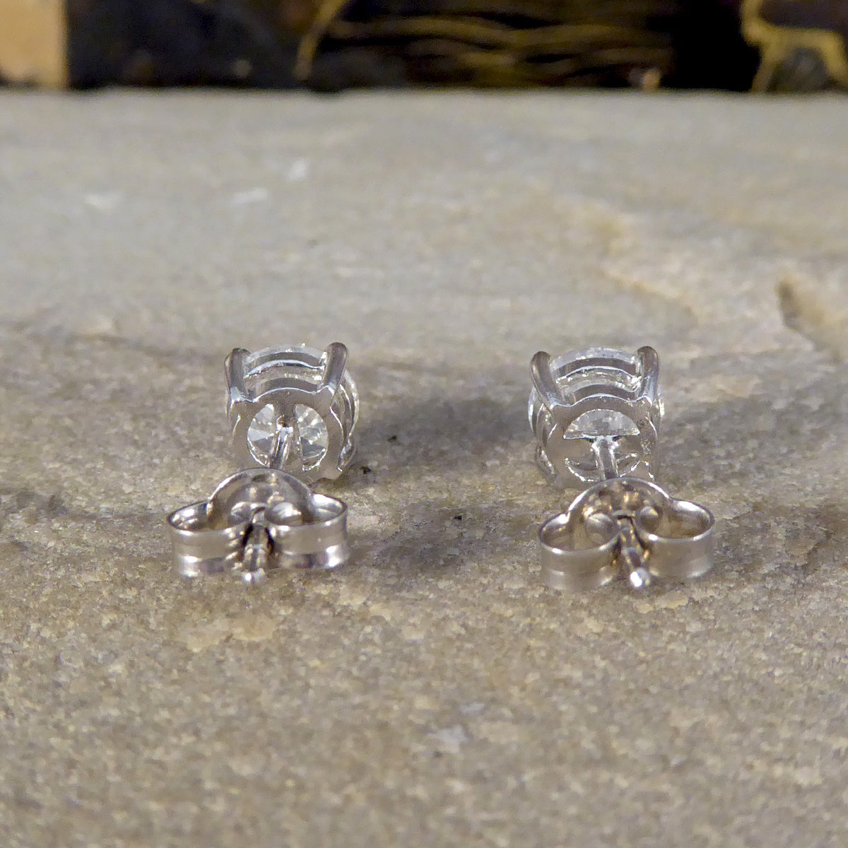 1.49ct Diamond Four Claw Stud Earrings in 18ct White Gold - Wharfedale Antiques