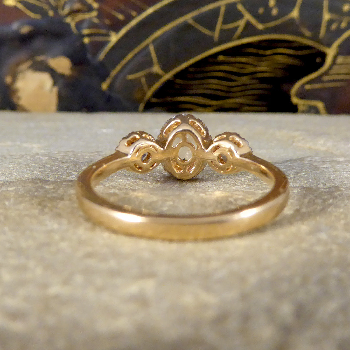 Morganite and Diamond Triple Cluster Ring in Rose Gold - Wharfedale Antiques