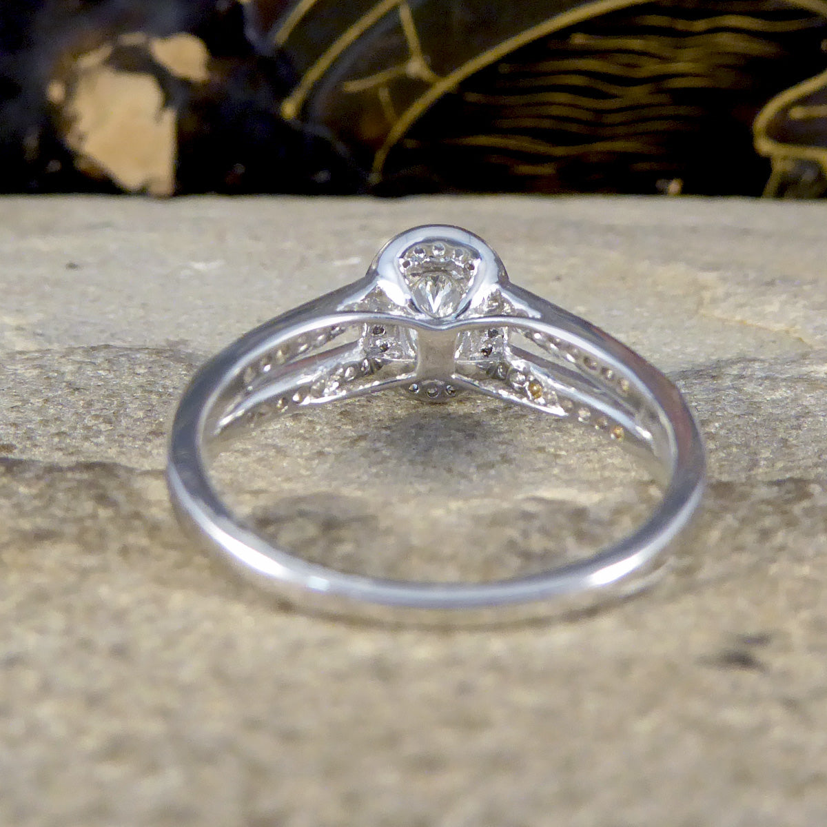 Oval Cut Diamond Cluster Ring with Diamond Set Double Strand Shoulders in 18ct White Gold