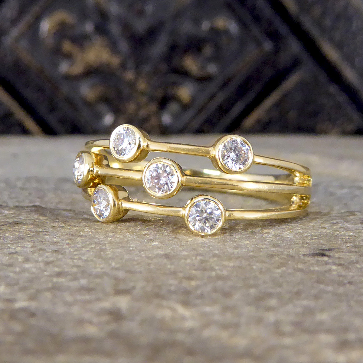Diamond Three Strand Bubble Ring in 18ct Yellow Gold - Wharfedale Antiques
