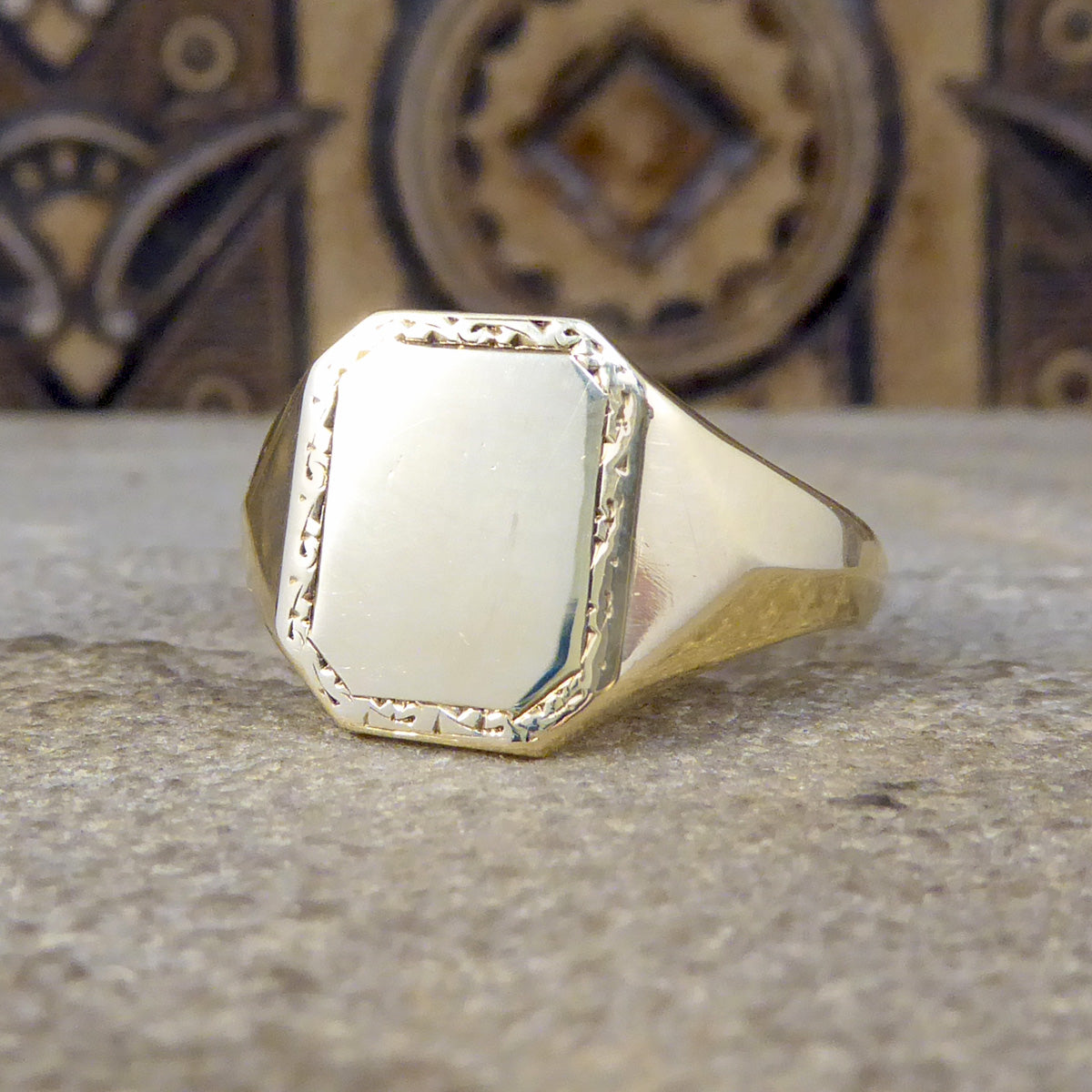 Mid 20th Century Rectangular Framed Signet Ring in 9ct Yellow Gold