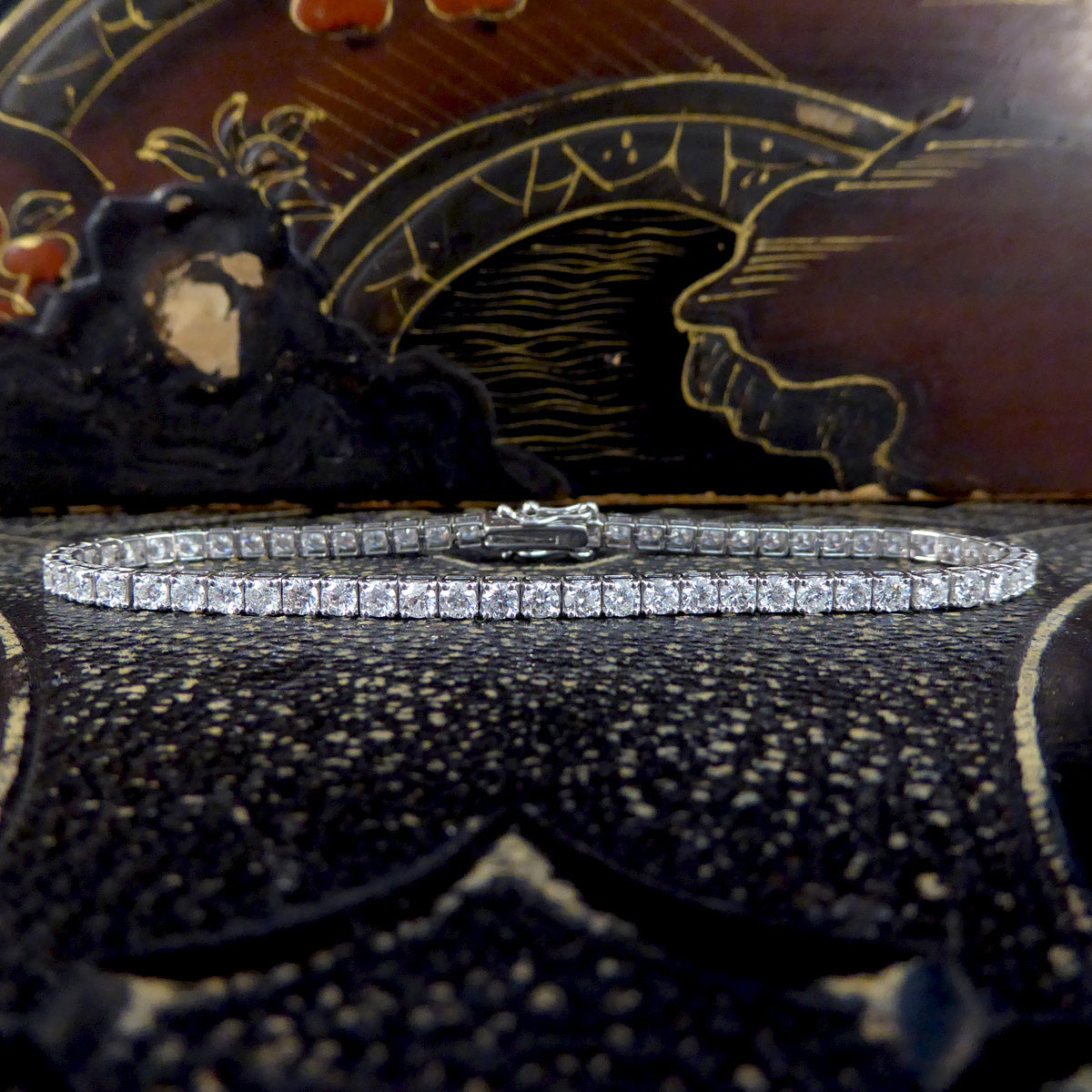 4.13ct Diamond Box Set Tennis Bracelet in 18ct White Gold - Wharfedale Antiques
