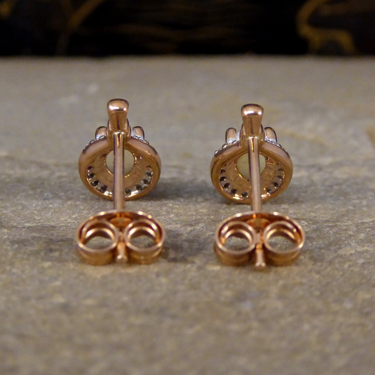Opal and Diamond Cluster Drop Earrings in Rose Gold - Wharfedale Antiques