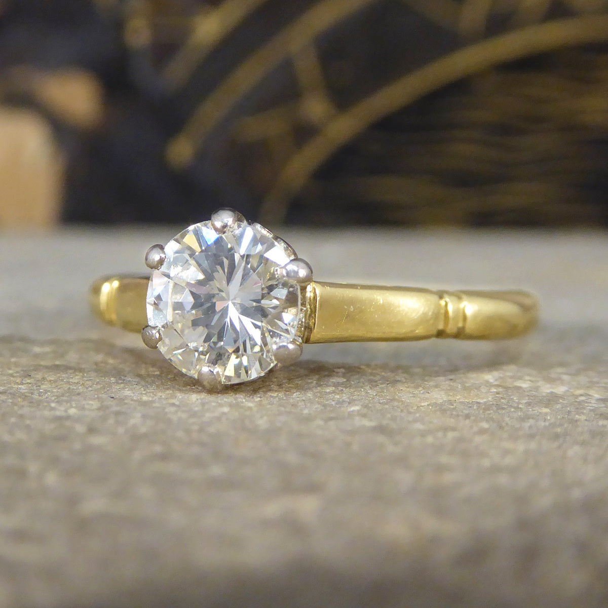 Vintage 0.82ct Diamond Solitaire Ring in 18ct Yellow Gold - Wharfedale Antiques