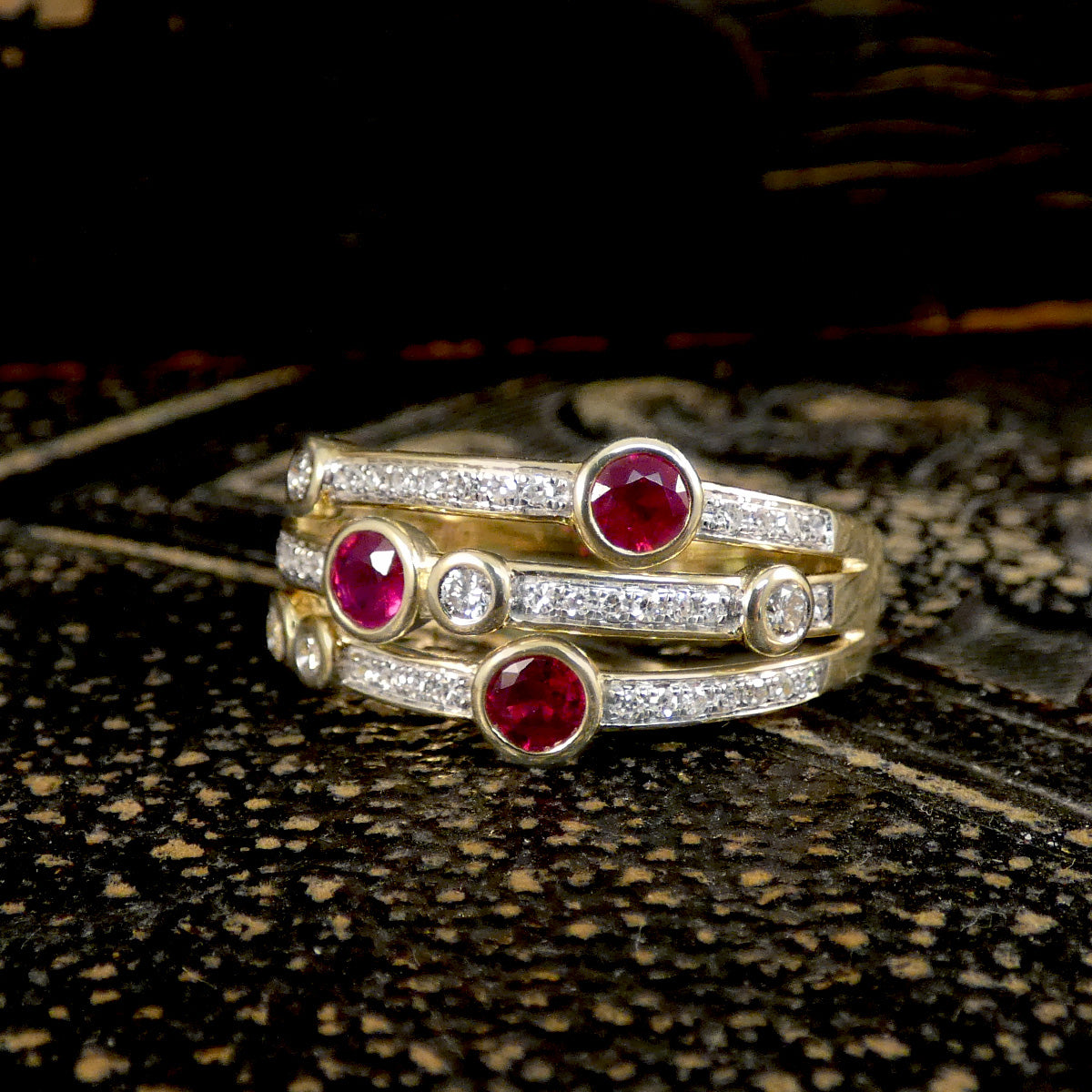 Ruby and Diamond bubble ring, showcasing its vibrant pop of colour.