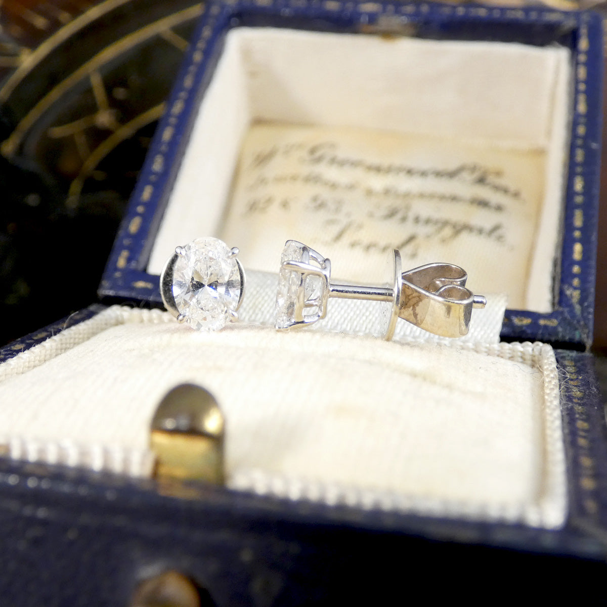 1.10ct Oval Cut Diamond Stud Earrings in 18ct White Gold - Wharfedale Antiques