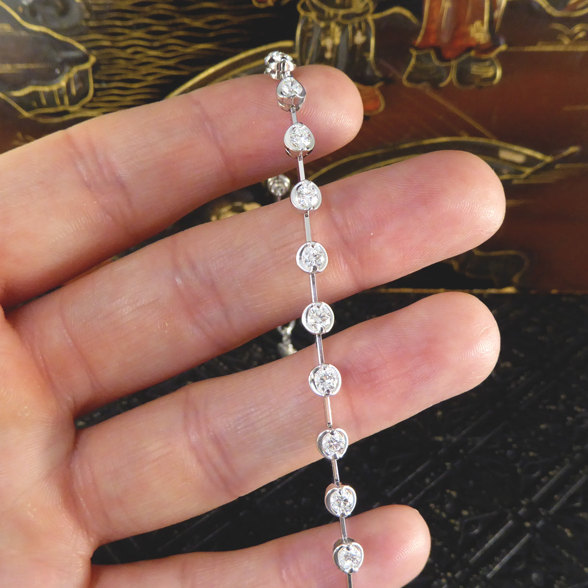 2.00ct Brilliant Cut Diamond Tennis Bracelet in 18ct White Gold - Wharfedale Antiques