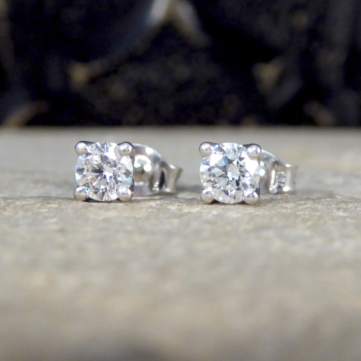 Classic Diamond Stud Earrings in 18ct White Gold - Wharfedale Antiques