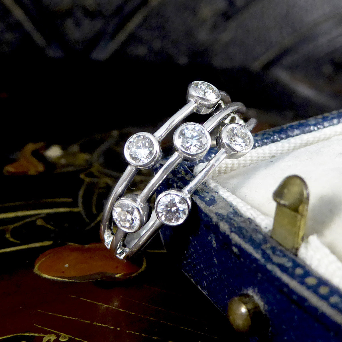 Diamond Three Strand Bubble Style Ring in 18ct White Gold - Wharfedale Antiques