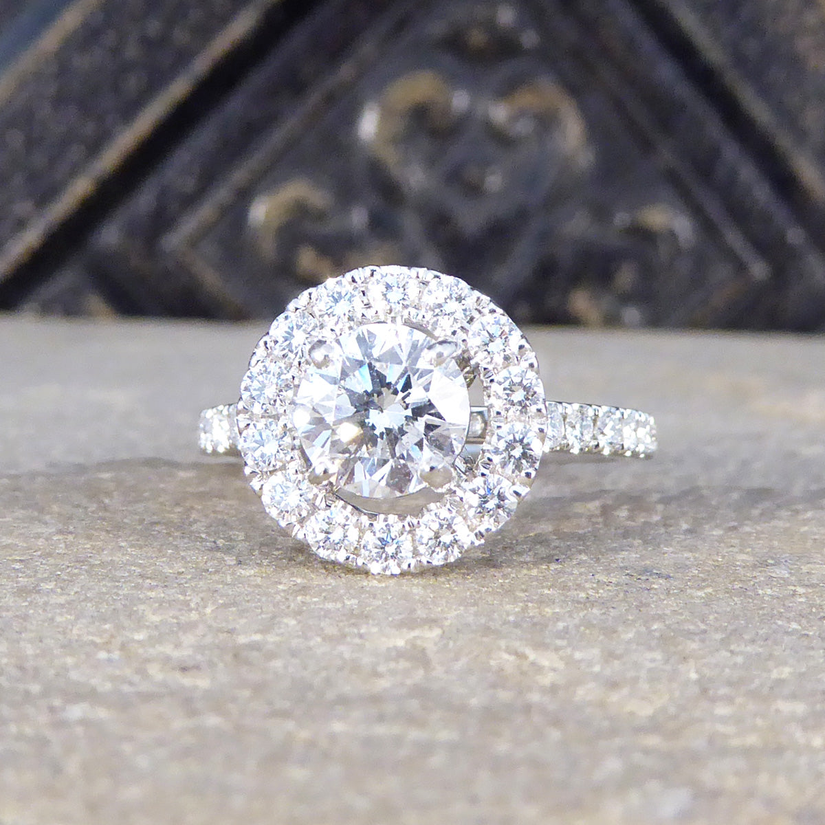 1.78ct Diamond Halo Cluster Ring in Platinum - Wharfedale Antiques
