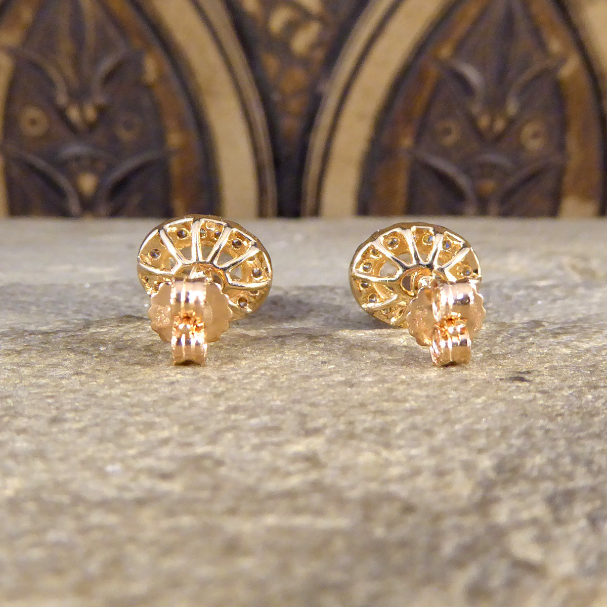 Morganite and Diamond Cluster Earring in Rose Gold - Wharfedale Antiques