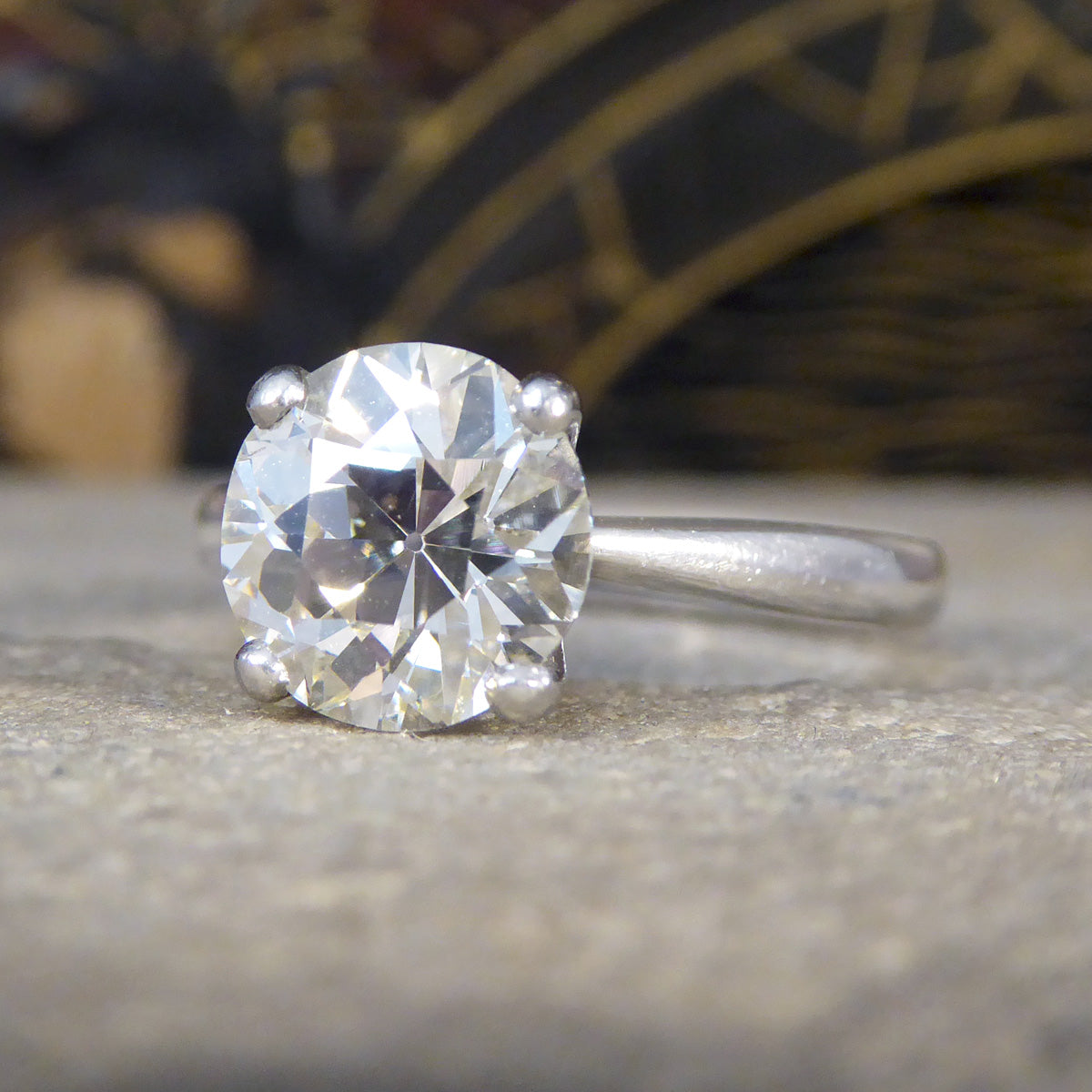 2.44ct Old European Cut Diamond Solitaire Ring in Platinum - Wharfedale Antiques