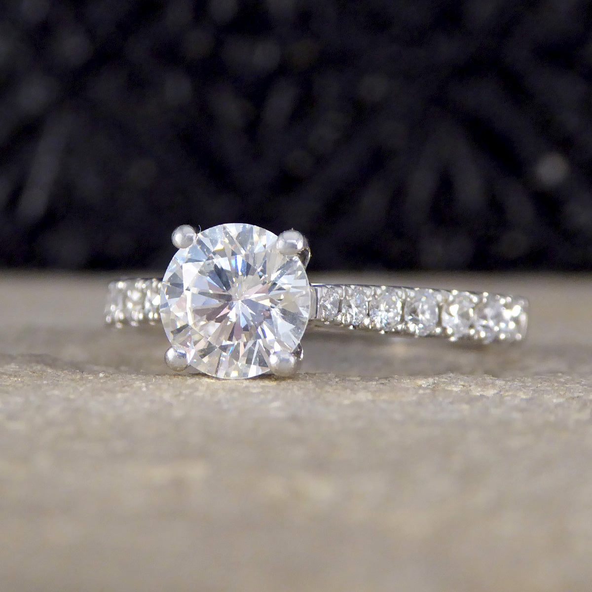 0.85ct Diamond Solitaire Engagement Ring with Diamond Set Shoulders in Platinum - Wharfedale Antiques