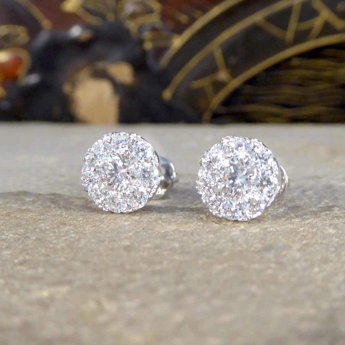 Diamond Stud Earrings with 3.00ct Look Illusion in 18ct White Gold - Wharfedale Antiques