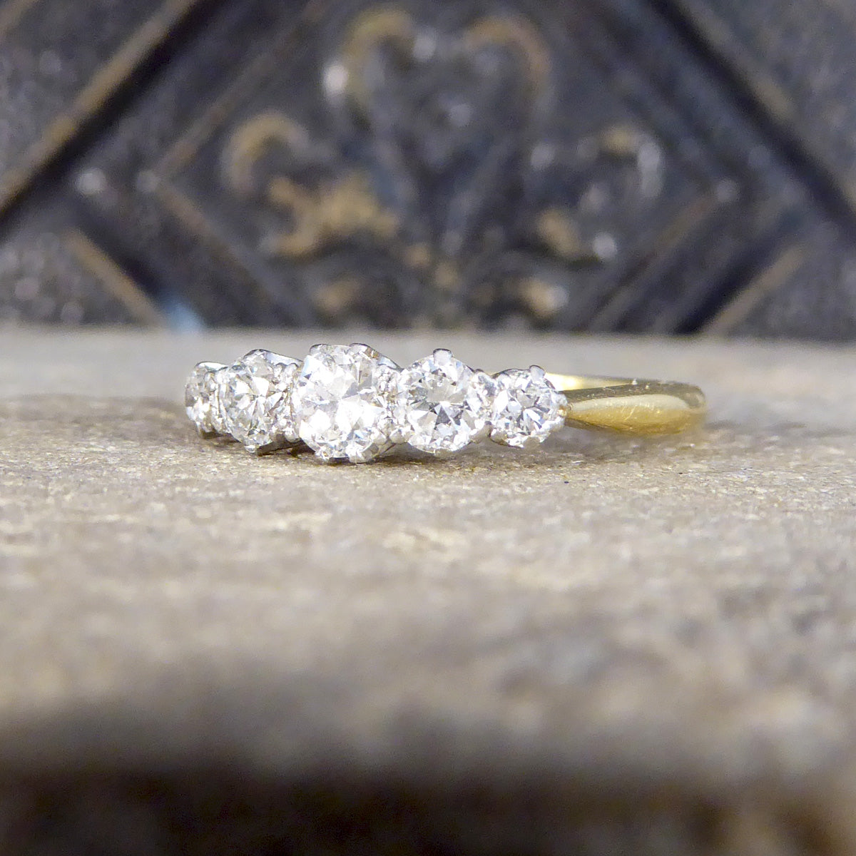 Antique Edwardian Diamond Five Stone Ring in 18ct Yellow Gold and Platinum - Wharfedale Antiques