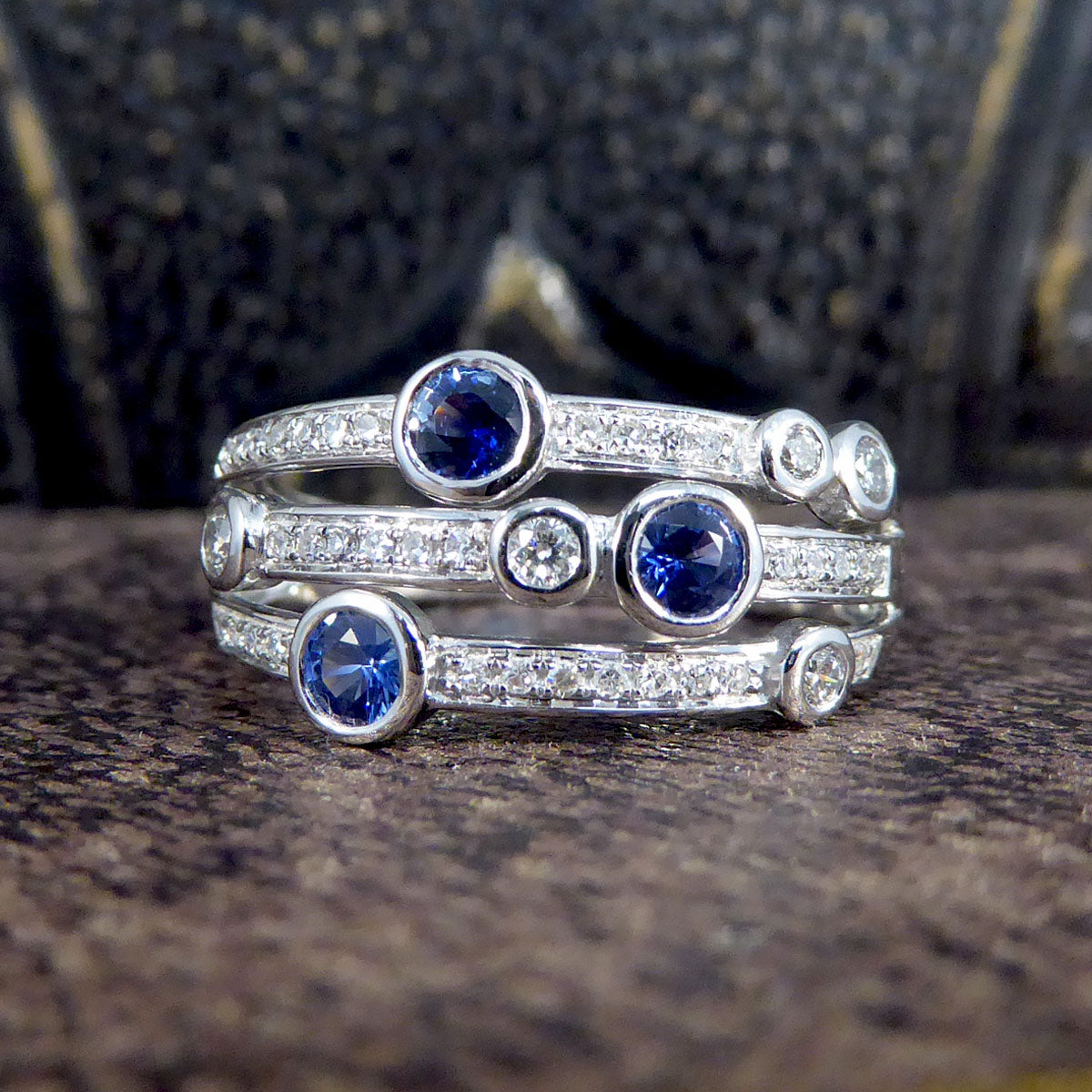 Ceylon Sapphire and Diamond Bubble Style Ring in Platinum - Wharfedale Antiques
