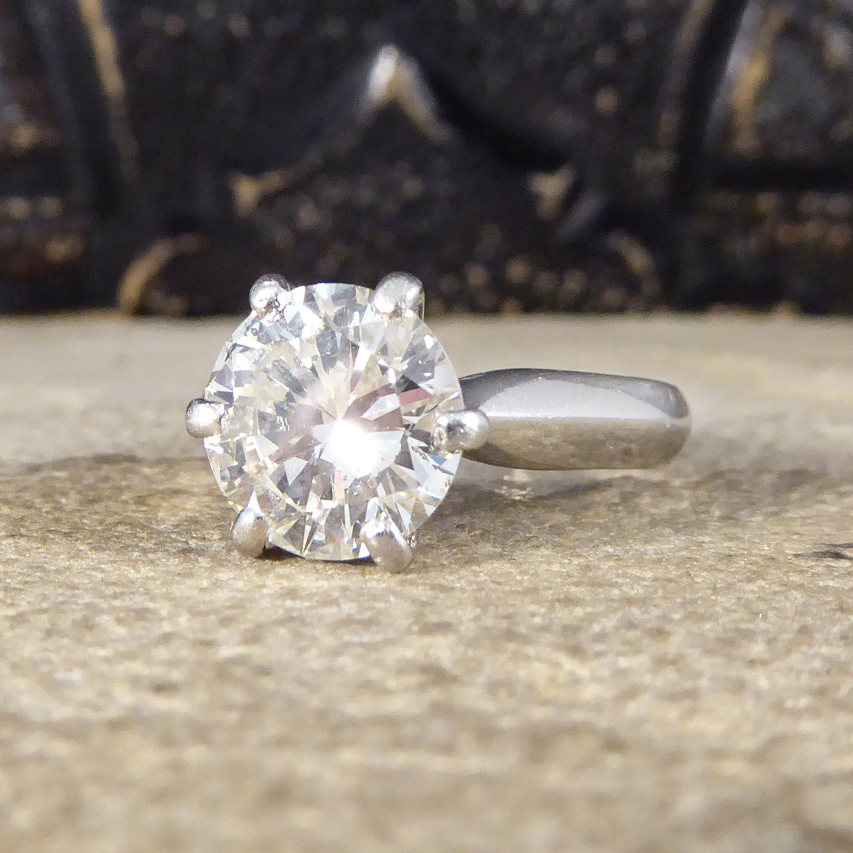 2.54ct Brilliant Cut Diamond Solitaire Engagement Ring on Plain Platinum Band - Wharfedale Antiques