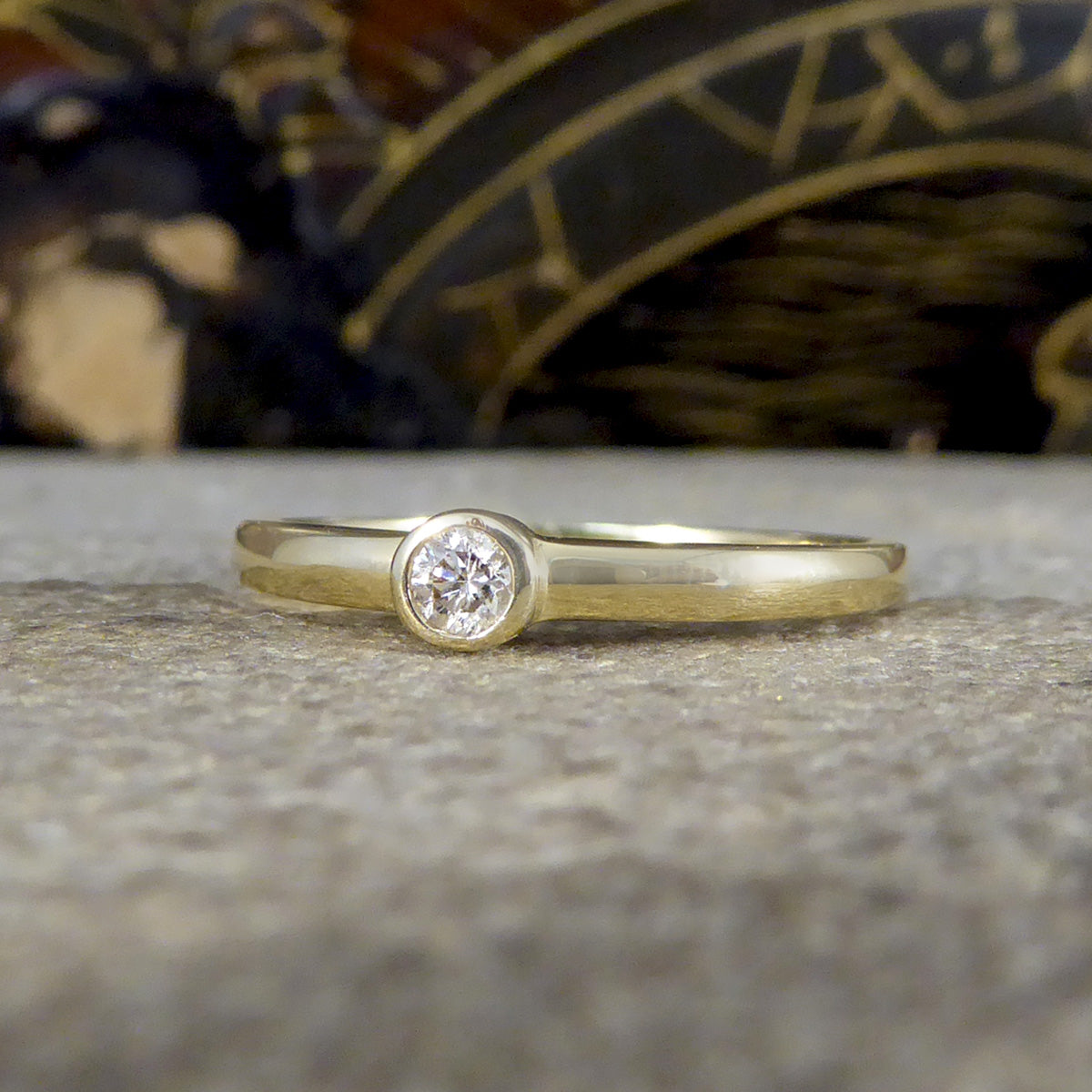 Diamond Single Stone Ring in Yellow Gold Bezel Setting - Wharfedale Antiques