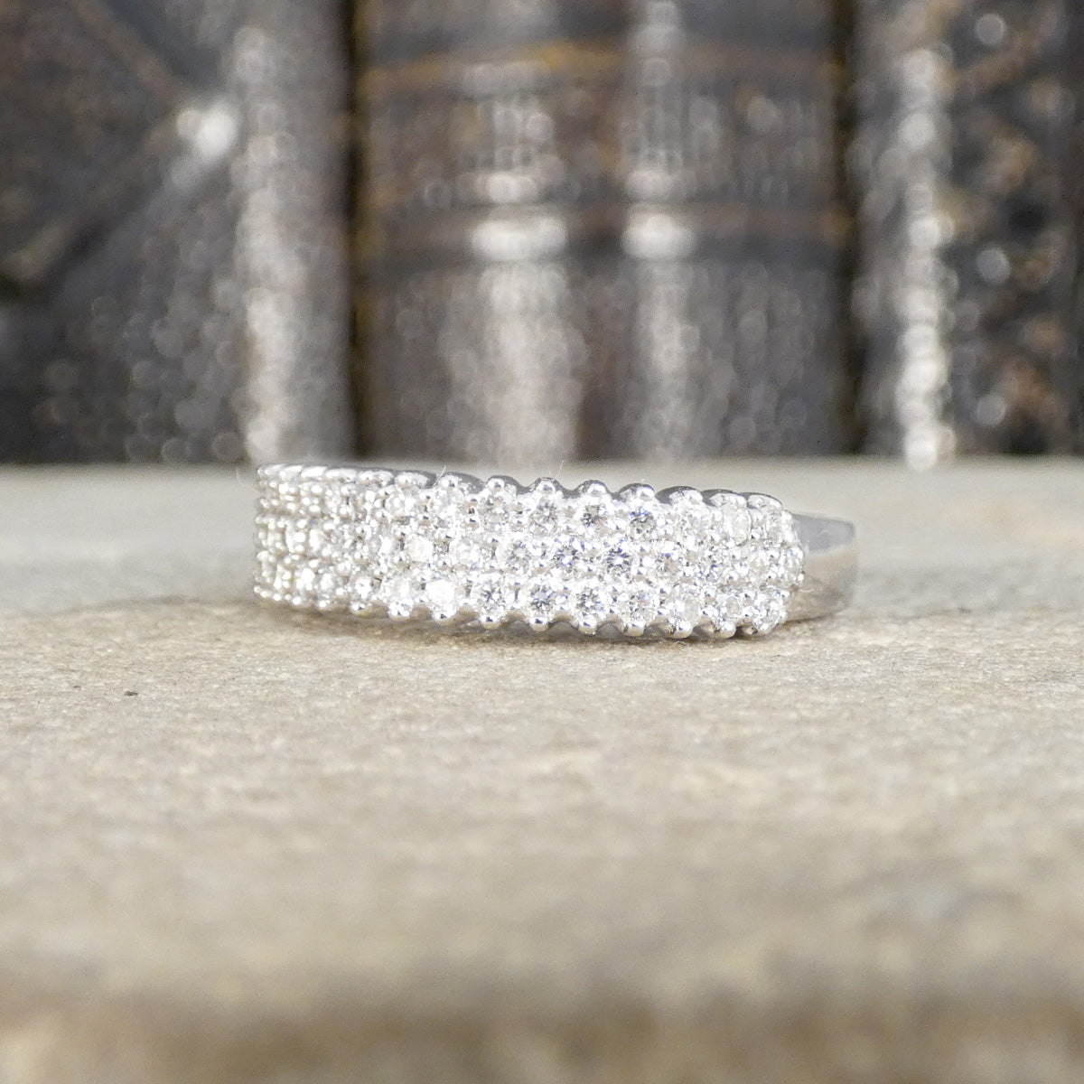 Brilliant Cut Diamond Three Row Half Eternity Ring in 18ct White Gold