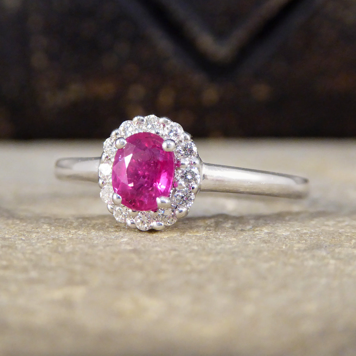 Modern Ruby and Diamond Cluster Ring in 18ct White Gold - Wharfedale Antiques