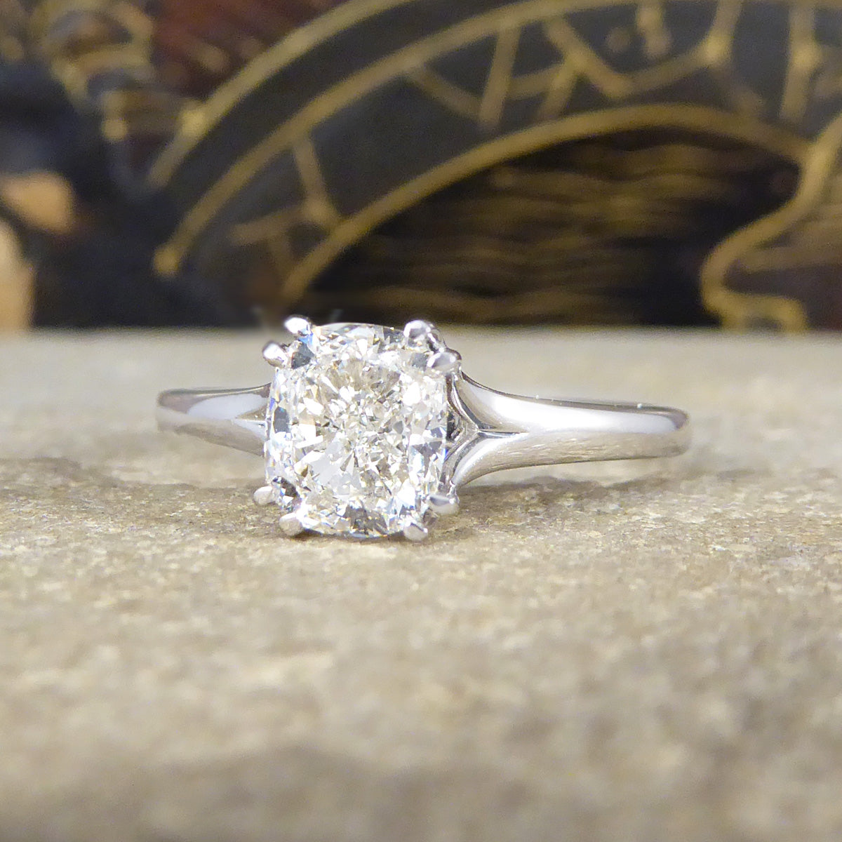 1.00ct Cushion Modified Brilliant Cut Diamond Solitaire Engagement Ring in 18ct White Gold - Wharfedale Antiques