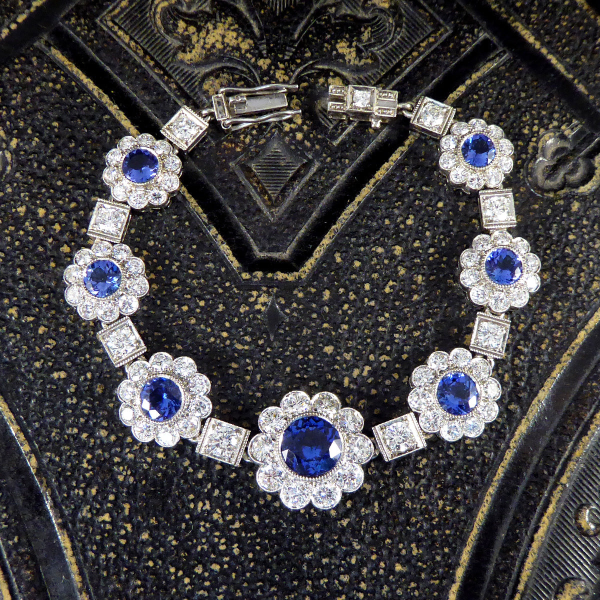 Tanzanite and Diamond Cluster Bracelet in Platinum - Wharfedale Antiques
