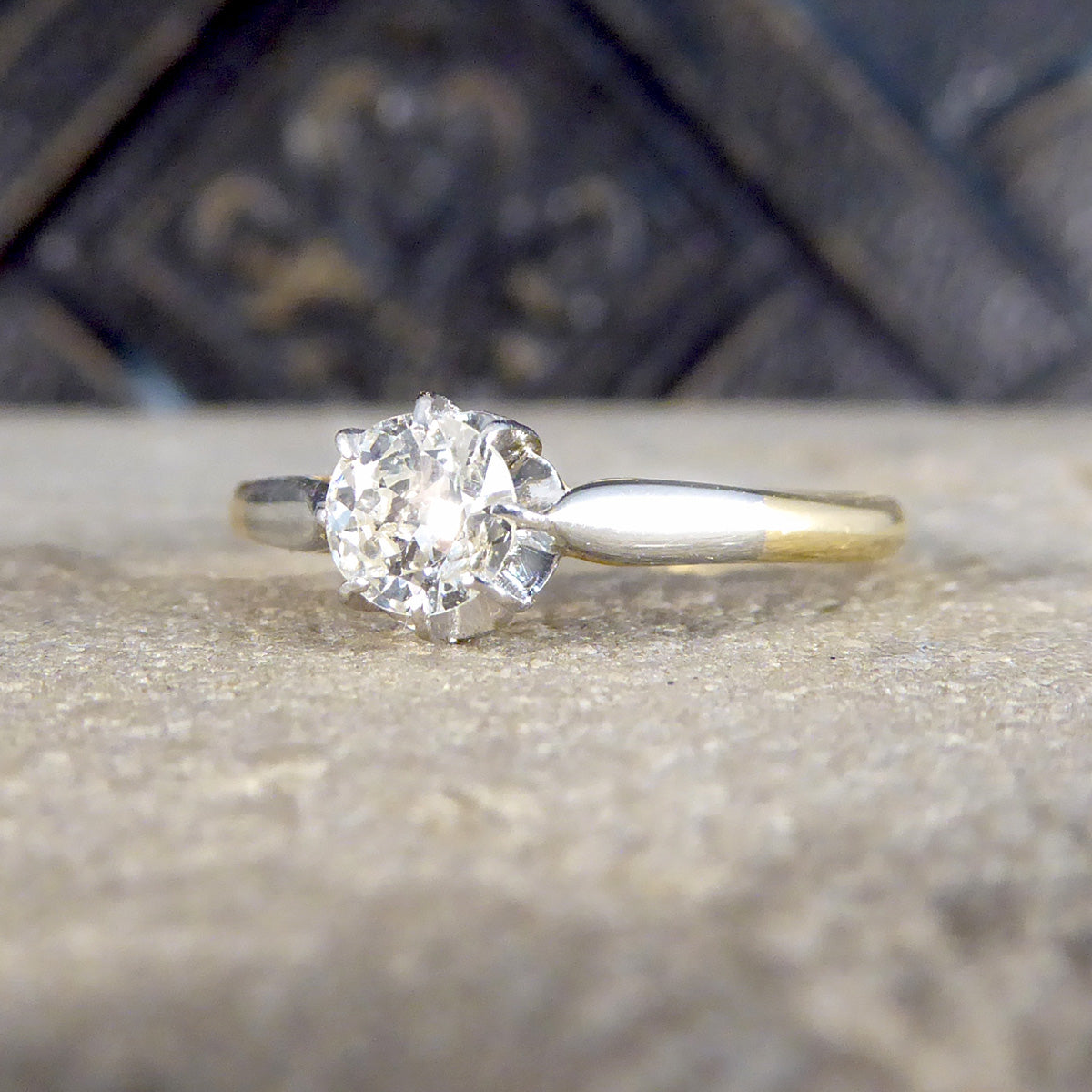 Antique C1910 Diamond Solitaire Illusion Set Ring in 18ct Yellow Gold and Platinum