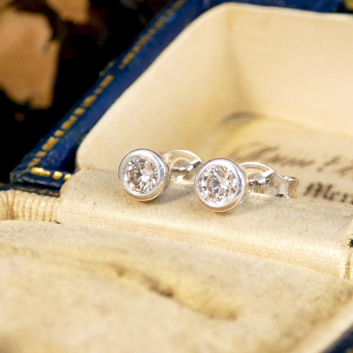 Bezel Set Diamond Stud Earrings in White Gold - Wharfedale Antiques