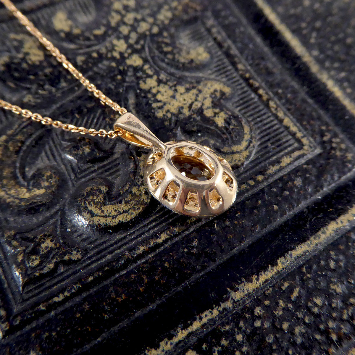 Morganite and Diamond Halo Cluster Pendant Necklace in White and Rose Gold - Wharfedale Antiques