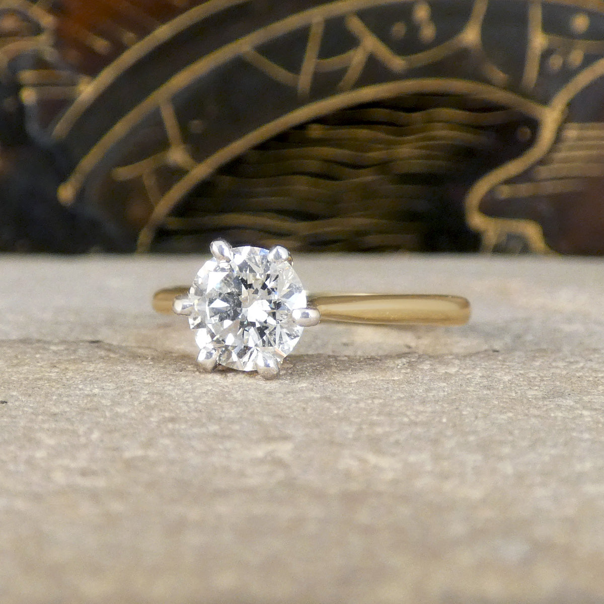 Classic 0.90ct Brilliant Cut Diamond Solitaire Ring in 18ct Yellow and White Gold - Wharfedale Antiques