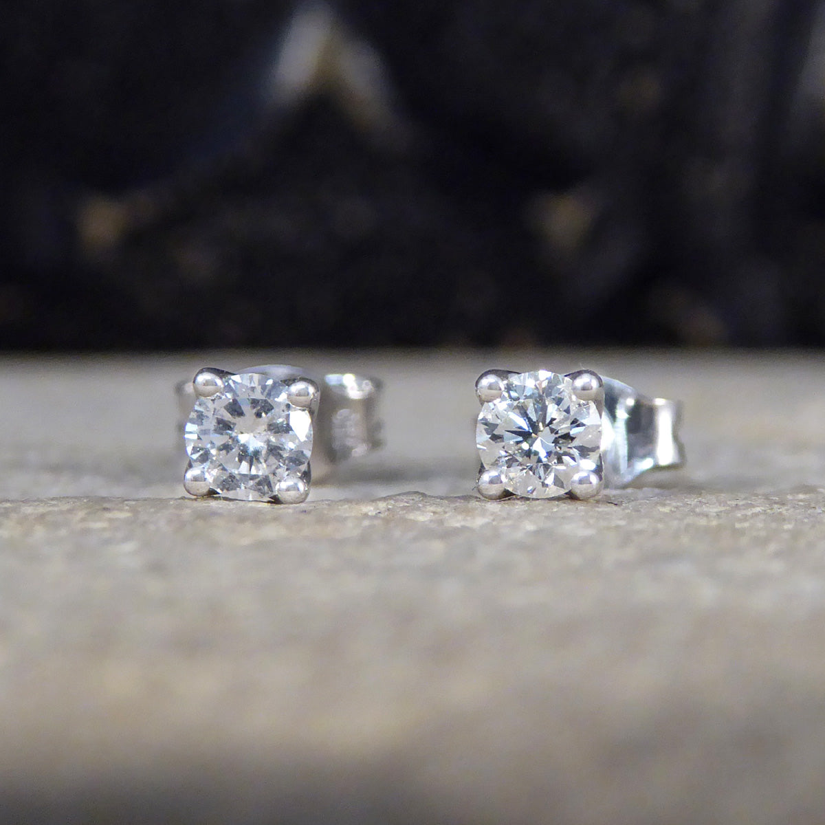 Classic Diamond Stud Earrings in 18ct White Gold - Wharfedale Antiques