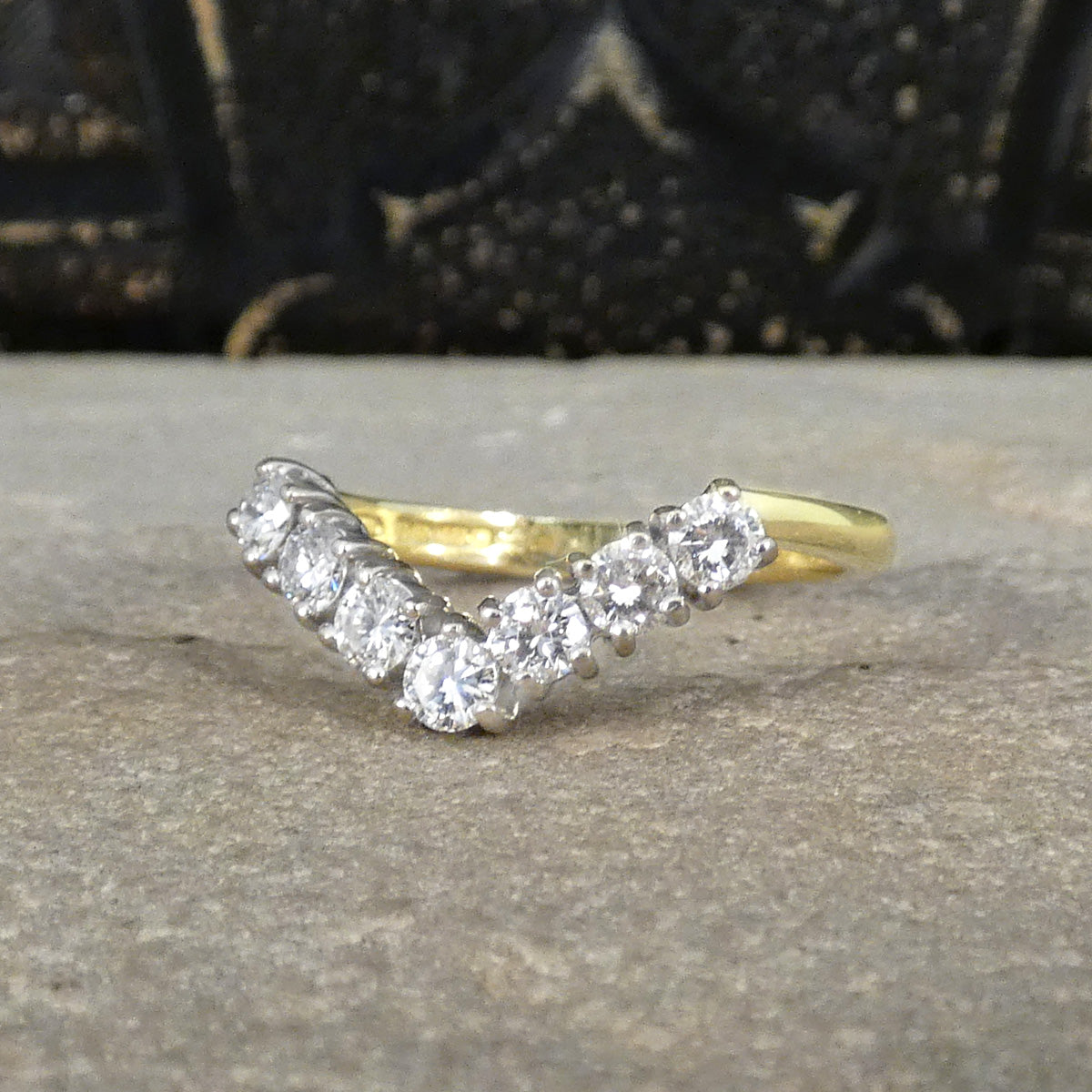 Diamond Set Wishbone Ring in 18ct Yellow and White Gold - Wharfedale Antiques