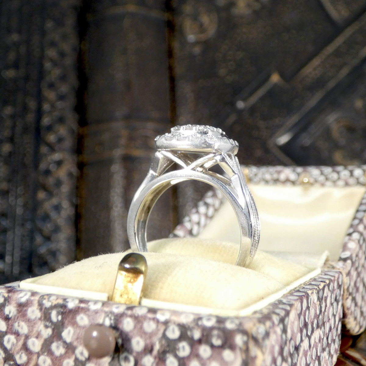 Diamond Cluster Wedfit Engagement Ring in White Gold - Wharfedale Antiques