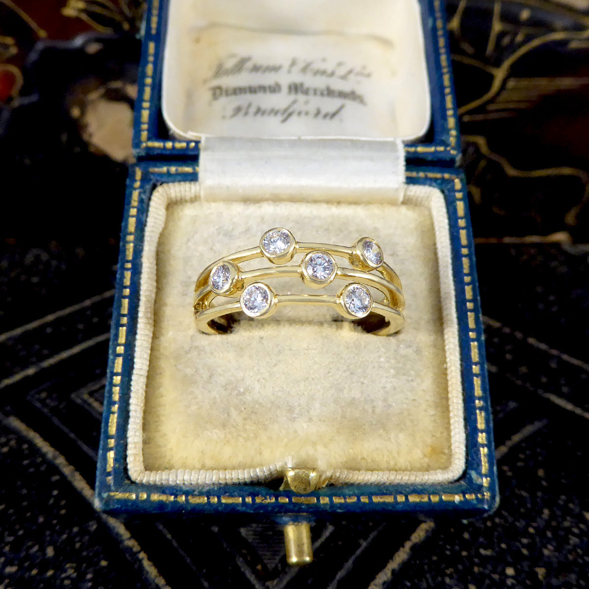 Diamond Three Strand Bubble Ring in 18ct Yellow Gold - Wharfedale Antiques