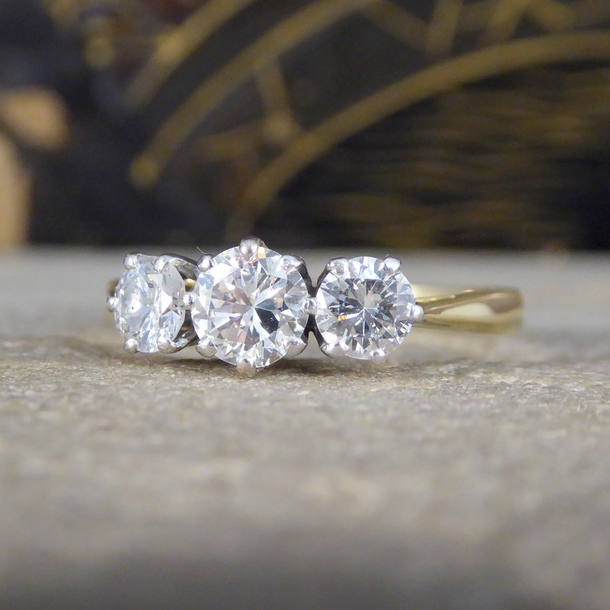 C1920's Diamond Trilogy Three Stone Diamond Ring in 18ct Yellow Gold and Platinum - Wharfedale Antiques
