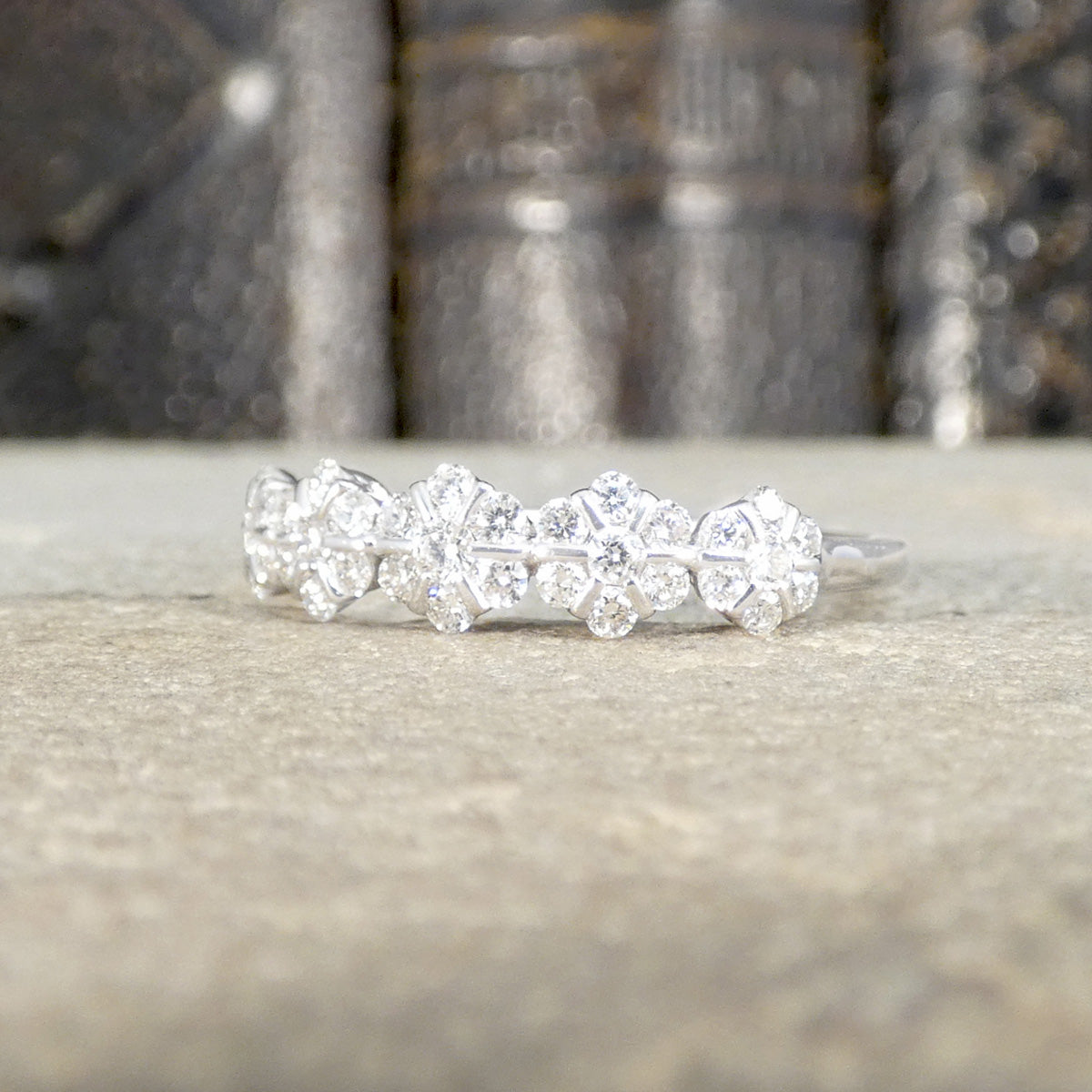 Diamond Set Flower Cluster Five Stone Ring in 18ct White Gold