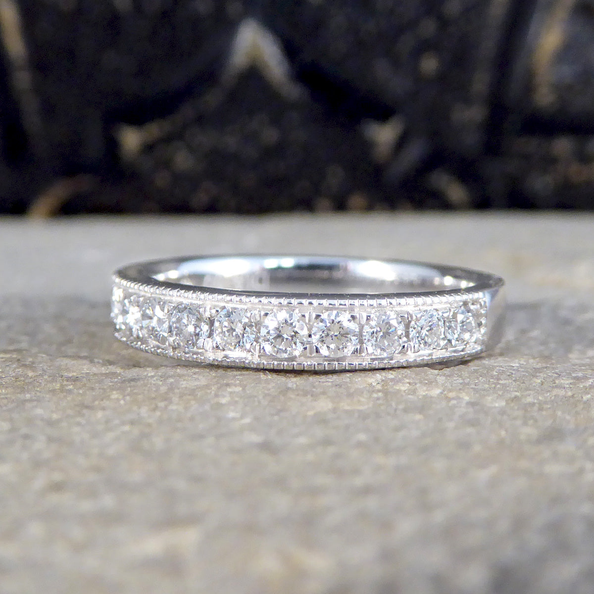 Platinum Half Eternity Ring with 0.50ct Brilliant Cut Diamond - Wharfedale Antiques