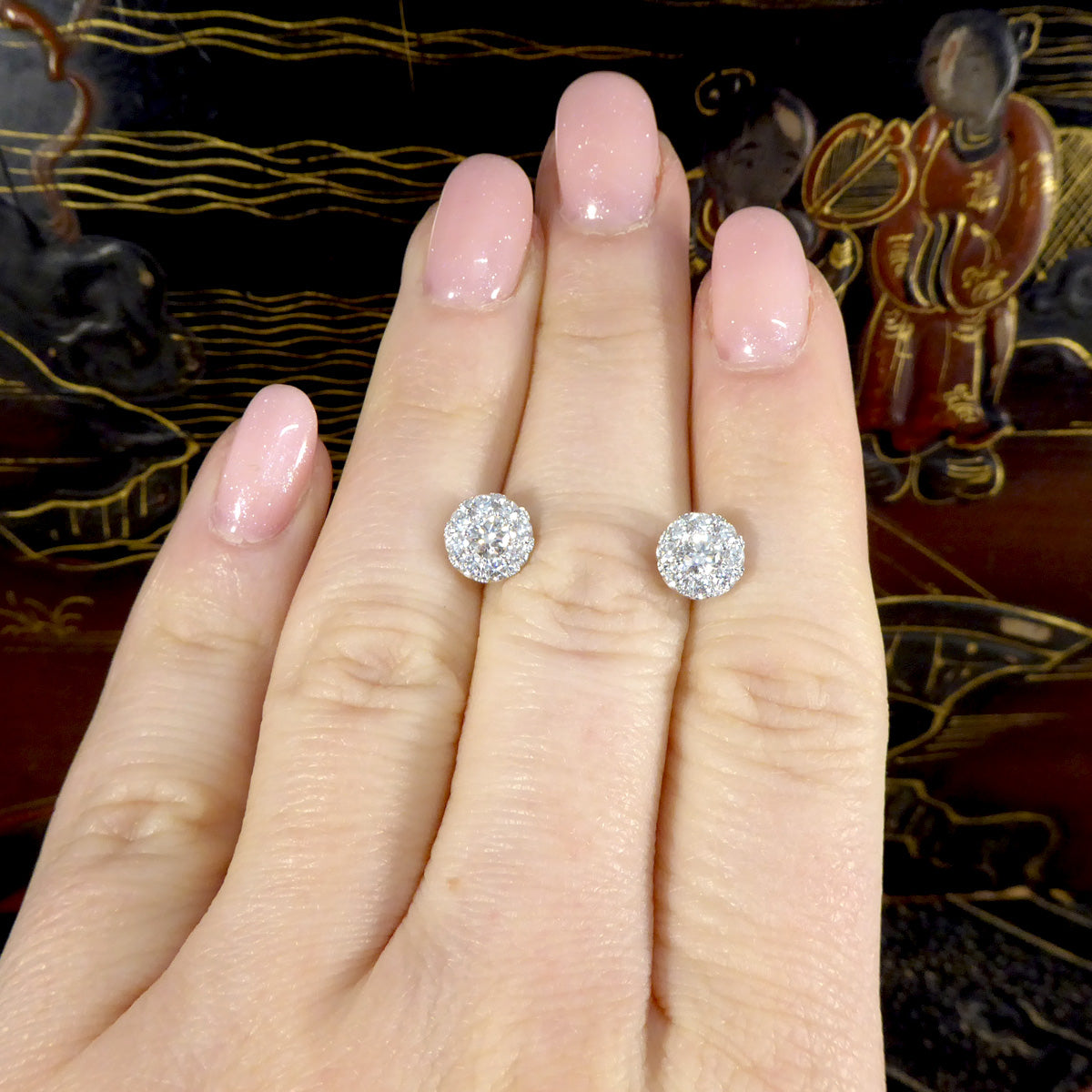 Diamond Stud Earrings with 3.00ct Look Illusion in 18ct White Gold - Wharfedale Antiques