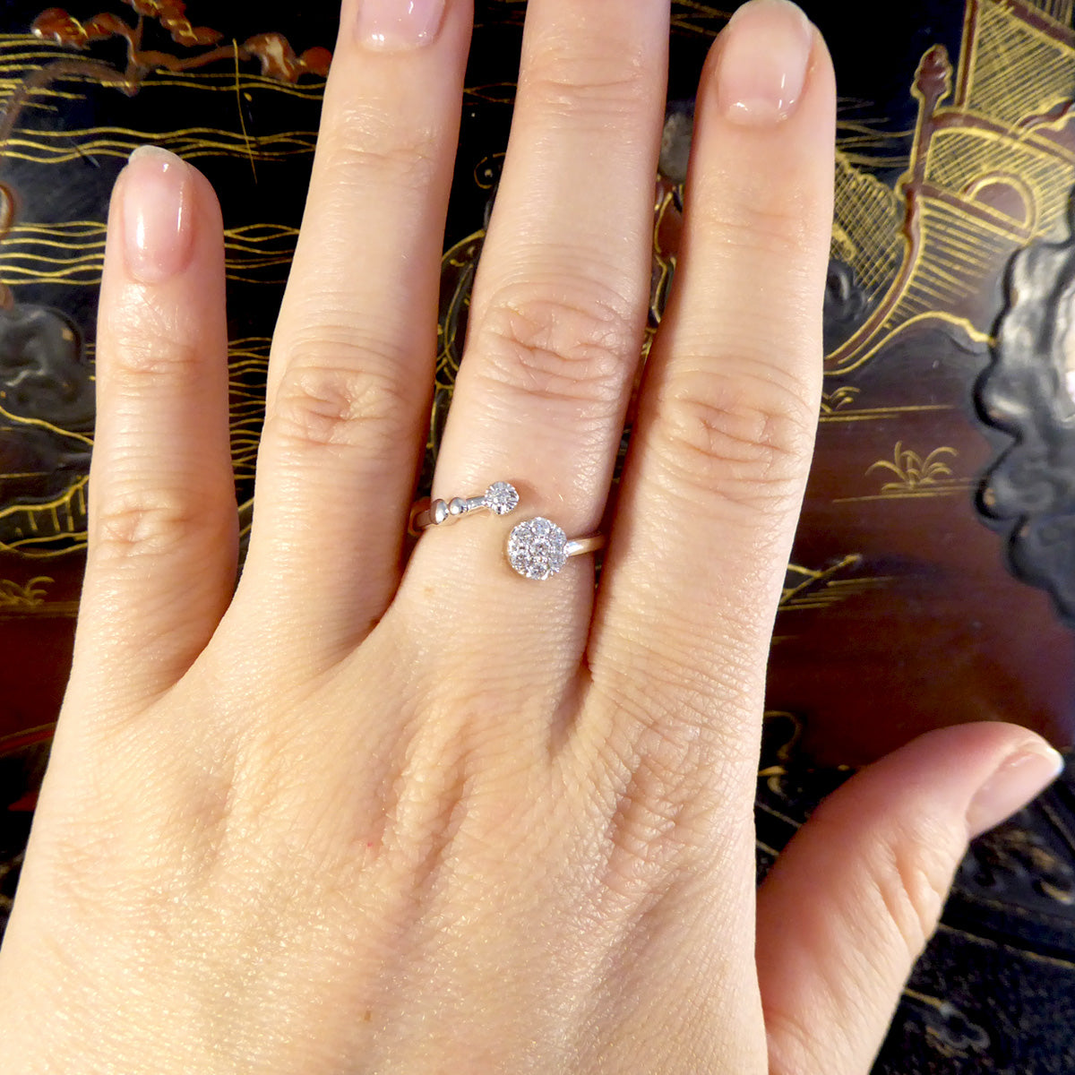 Diamond Daisy Cluster Torque Ring in White Gold - Wharfedale Antiques