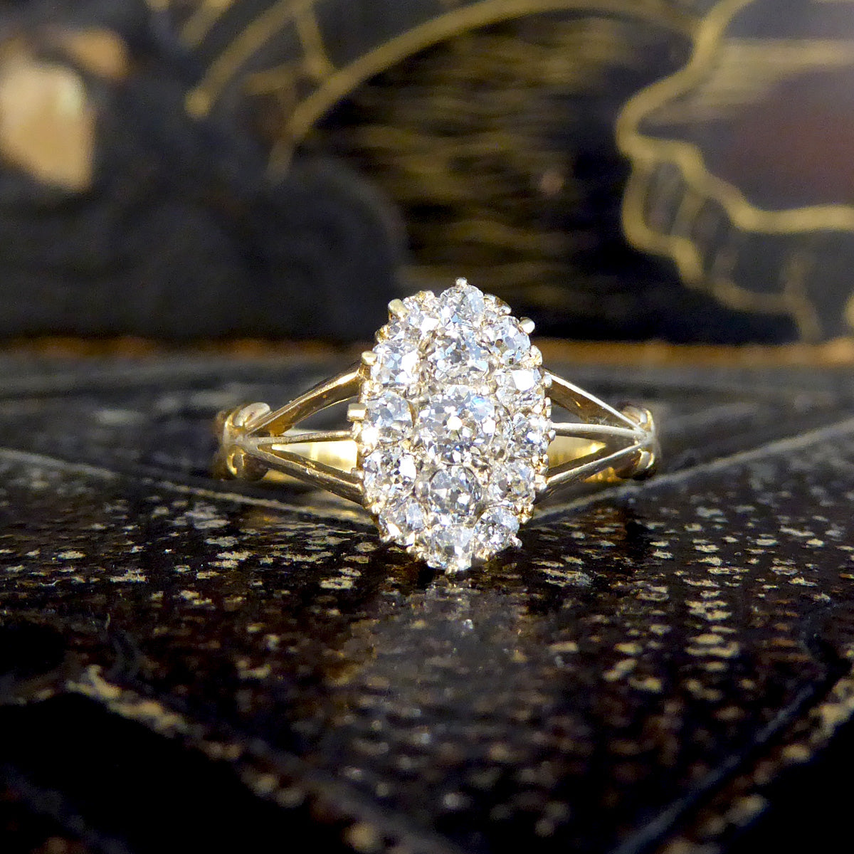 Antique Late Victorian Diamond Oval Cluster in 18ct Yellow Gold - Wharfedale Antiques